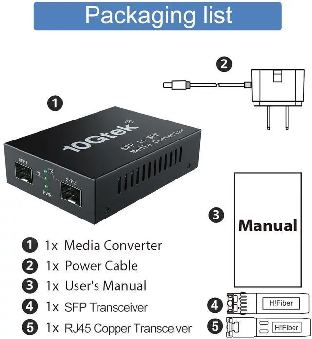 Alt view image 3 of 4 - 10G SFP+ Media Converter, Dual SFP+ Port, Fiber to Ethernet Converter with 10GBase-T and 10 Gigabit SFP+ LR Module, Support CAT6.a/7 and Sinle Mode LC Fiber Cable, SMF, 1310nm, up to 10km