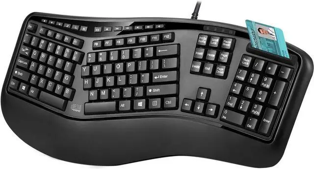 Main image of Adesso TruForm AKB-150SB-TAA Desktop Ergonomic Smart Card Reader Keyboard (TAA Compliant), Black