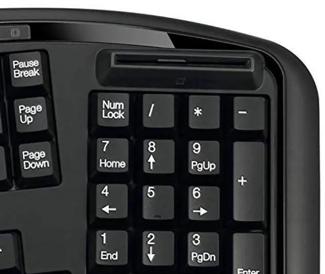 Alt view image 3 of 5 - Adesso TruForm AKB-150SB-TAA Desktop Ergonomic Smart Card Reader Keyboard (TAA Compliant), Black