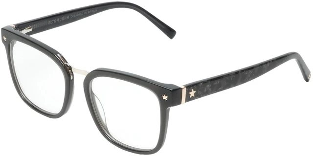 Main image of Elton John Opus Large Unisex Rectangular Acetate Designer Blue Light Glasses Gloss Crystal Black 53