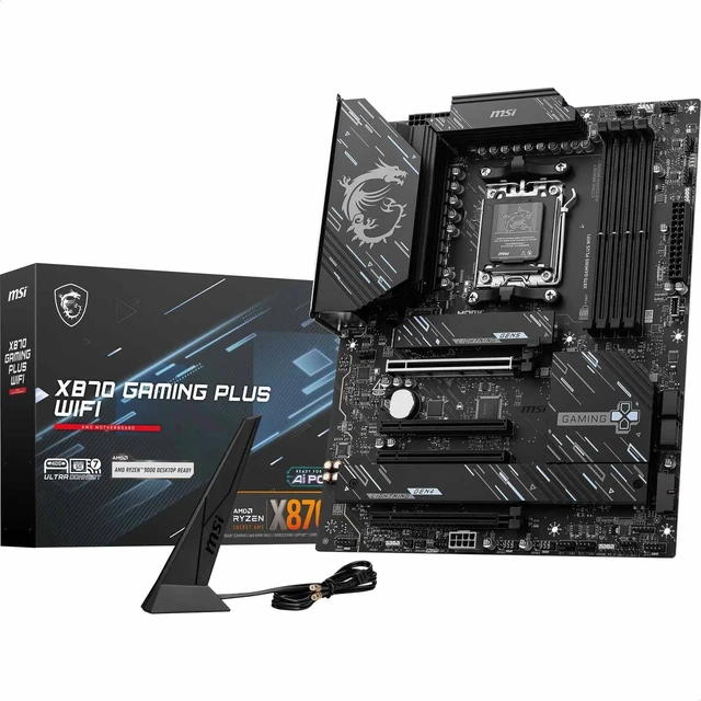 Main image of MSI X870 Gaming Plus WiFi Motherboard, ATX - Supports AMD Ryzen 9000/8000 / 7000 Processors, AM5-60A SPS VRM, DDR5 Memory Boost 8200+ MT/s (OC), PCIe 5.0 x16 & 4.0 x16, M.2 Gen5, Wi-Fi 7, 5G LAN