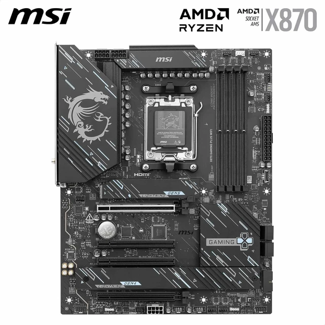 Alt view image 2 of 5 - MSI X870 Gaming Plus WiFi Motherboard, ATX - Supports AMD Ryzen 9000/8000 / 7000 Processors, AM5-60A SPS VRM, DDR5 Memory Boost 8200+ MT/s (OC), PCIe 5.0 x16 & 4.0 x16, M.2 Gen5, Wi-Fi 7, 5G LAN