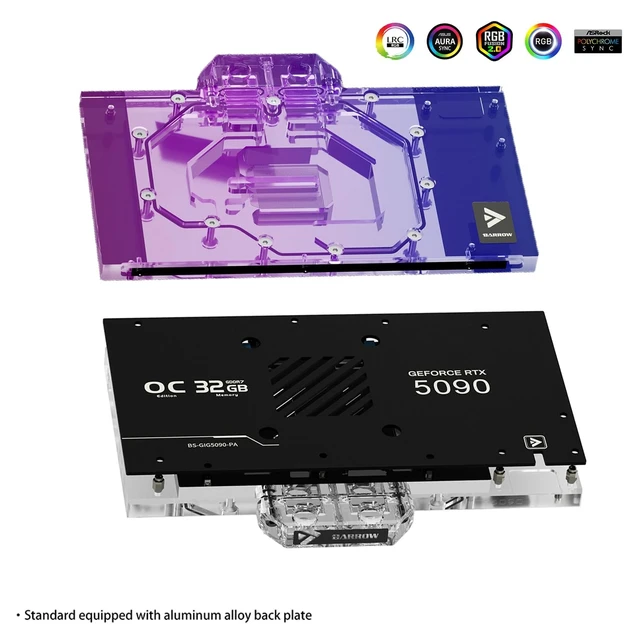 Alt view image 3 of 5 - Barrow GPU Water Block for Gigabyte RTX5090 D Gaimg/Windforce/Master, Full-Cover GPU Waterblack Include Backplate, Copper Base Cooling, Designed for High-Load Gaming Water Cooling