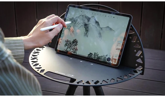 Alt view image 5 of 5 - LEOFOTO Multifunctional Folding Tray, Portable Tripod Mountable Table with Arca Compatible Clamp, 3/8" and 1/4" Mounting Holes, Accessory Cutouts (LCH-4)