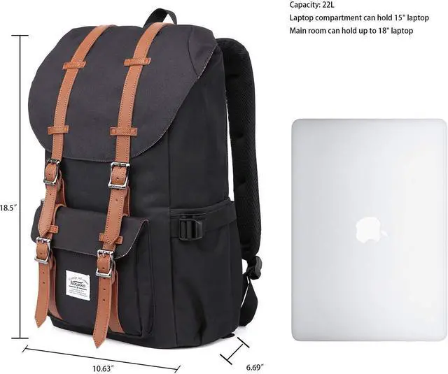 Alt view image 3 of 5 - KAUKKO Laptop Outdoor Backpack Traveling Daypack Hiking Rucksack Large Capacity Bag Fits 15.6"(0-Black(2PC))