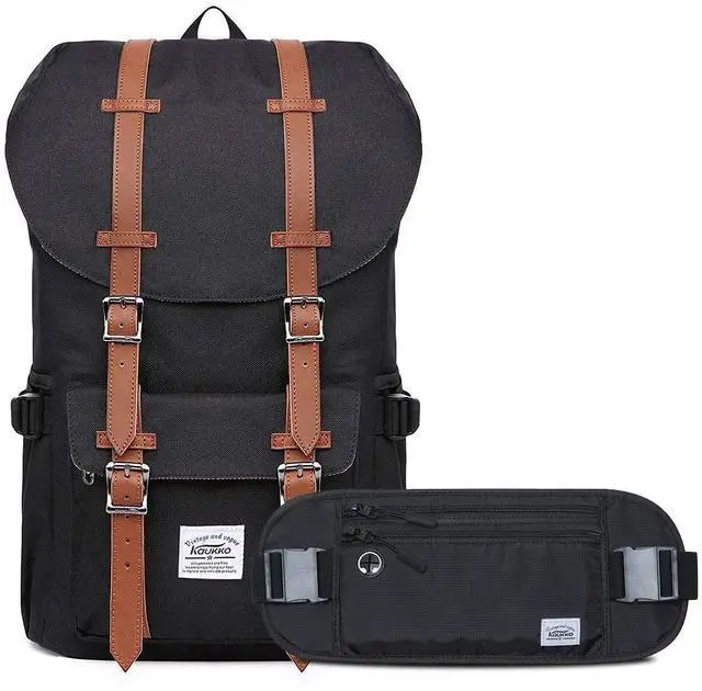 Main image of KAUKKO Laptop Outdoor Backpack Traveling Daypack Hiking Rucksack Large Capacity Bag Fits 15.6"(0-Black(2PC))