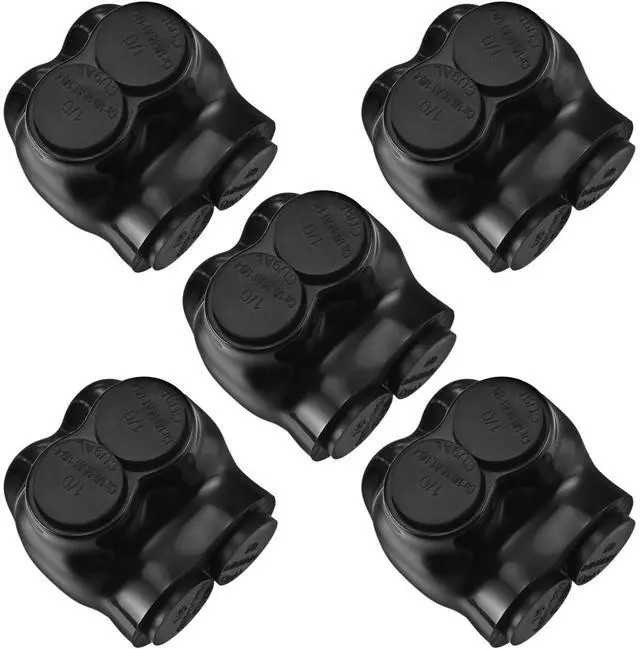 Main image of Saysurey 5 Pcs Insulated Multi Cable Connectors 2 Port Single Entry Splice Electrical Power Connector Black Interconnect Terminals Pre Filled (1/0-14 AWG Wire Range)