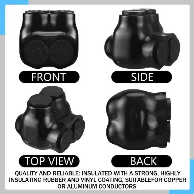 Alt view image 5 of 5 - Saysurey 5 Pcs Insulated Multi Cable Connectors 2 Port Single Entry Splice Electrical Power Connector Black Interconnect Terminals Pre Filled (1/0-14 AWG Wire Range)