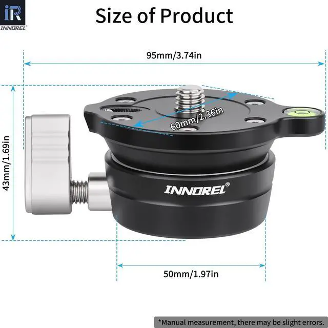 Alt view image 3 of 5 - INNOREL Tripod Leveling Base, LB50 Leveling Base Half Ball with Offset Bubble Level and Bubble Level Bag for Ballhead, Fluid Head, Gimbal Heads, Z Flex Head, Tripods and Monopods with 3/8" Thread