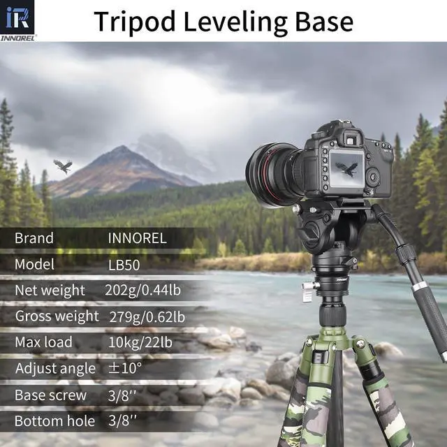 Alt view image 2 of 5 - INNOREL Tripod Leveling Base, LB50 Leveling Base Half Ball with Offset Bubble Level and Bubble Level Bag for Ballhead, Fluid Head, Gimbal Heads, Z Flex Head, Tripods and Monopods with 3/8" Thread