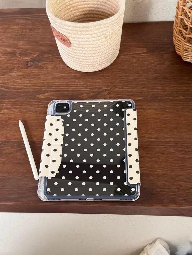 Alt view image 4 of 5 - Adjustable Stand Leather Folio Case with Stylus Holder Kickstand for Apple Polka Dots Cute Lovely Adorable Kids Girls (White, for iPad 10th 10.9-Inch / A16 11-Inch)