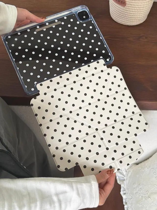 Alt view image 5 of 5 - Adjustable Stand Leather Folio Case with Stylus Holder Kickstand for Apple Polka Dots Cute Lovely Adorable Kids Girls (White, for iPad 10th 10.9-Inch / A16 11-Inch)