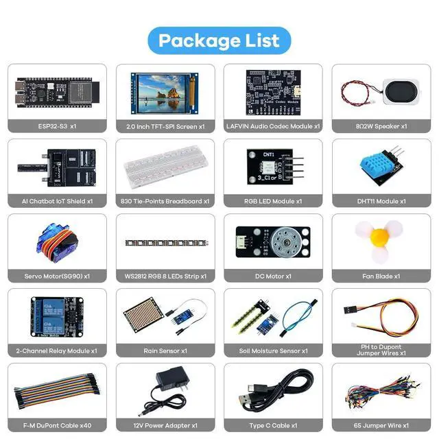 Alt view image 2 of 5 - LAFVIN AIoT Starter Kit, ESP32-S3 AI Voice Control Electronics Starter Kit, DHT11 Temperature Humidity Sensor, Servo, Relay for Smart Home & IoT DIY Projects