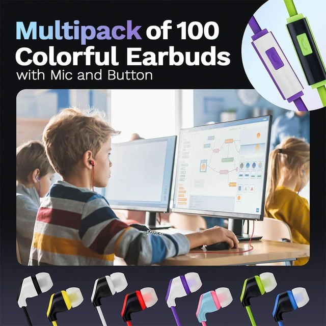 Alt view image 3 of 5 - JustJamz USB C Earbuds, 100 Pack in-Ear Wired Headphones USBC with Microphone, Type C Earphones for iPhone 15, iPad and Most USB-C Devices, Classroom Bulk Wired Earbuds