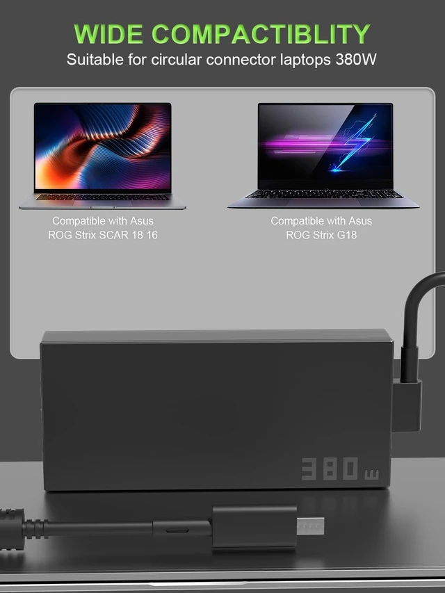 Alt view image 3 of 5 - PowerPortnerLink 380W Charger Compatible with Asus ROG Strix Scar 18 16 G835 G635 G18 G16 G815 2025 Series G815LW G635LR G635LX G635LW G835LX G835LR G835LW Gaming Laptop Power Adapter