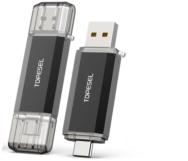 Main image of TOPESEL Type C 2 Pack 64GB USB C Flash Drive Dual 2-in-1 Thumb Drive USB 3.0/3.1 Gen1 Drive 64 GB USB-C Memory Stick with LED Indicator for Easy Data Sharing Between PC and Smartphones