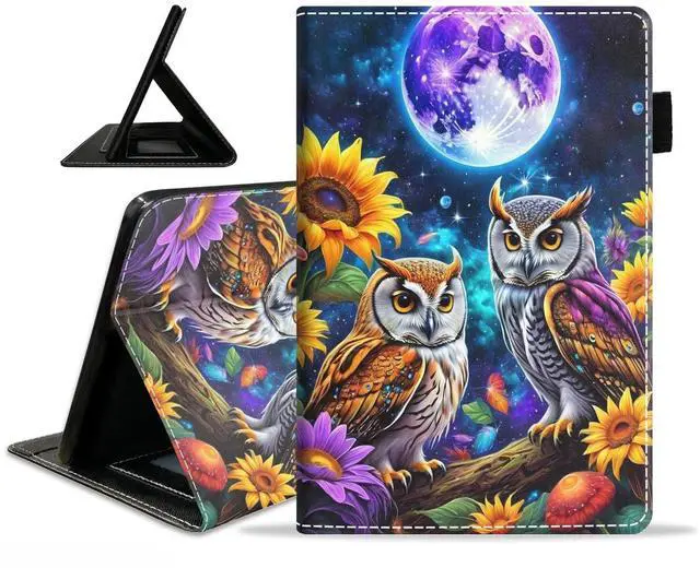 Main image of BWOOLL Case for Kindle Fire 7 Tablet (7" Display, 9th/7th Generation, 2019/2017 Release), Slim Lightweight PU Leather Stand Cover with Auto Wake/Sleep, Owl Under The Moon