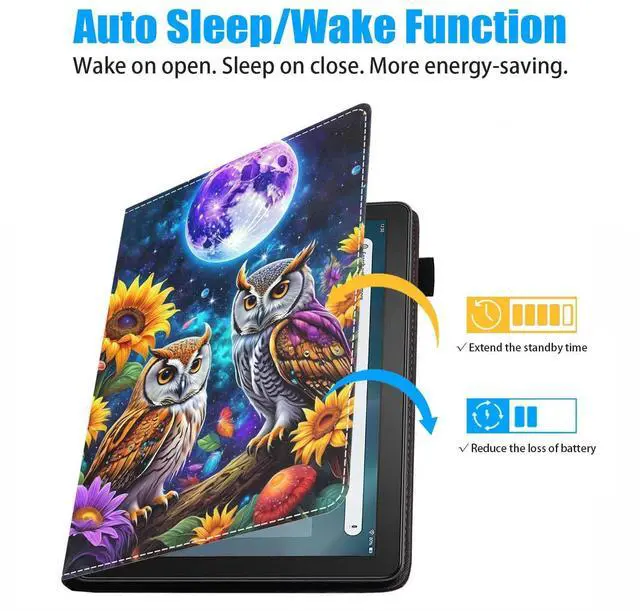 Alt view image 3 of 5 - BWOOLL Case for Kindle Fire 7 Tablet (7" Display, 9th/7th Generation, 2019/2017 Release), Slim Lightweight PU Leather Stand Cover with Auto Wake/Sleep, Owl Under The Moon