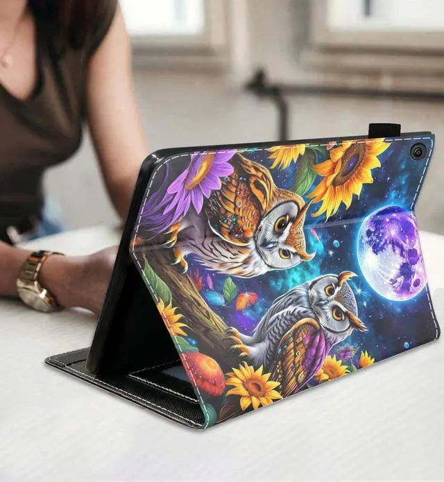 Alt view image 4 of 5 - BWOOLL Case for Kindle Fire 7 Tablet (7" Display, 9th/7th Generation, 2019/2017 Release), Slim Lightweight PU Leather Stand Cover with Auto Wake/Sleep, Owl Under The Moon