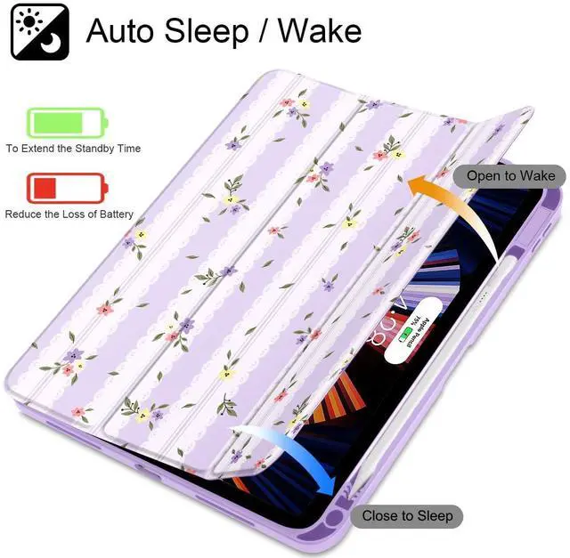 Alt view image 3 of 5 - Mektron Case for 2026 iPad Air 13 inch M4 Cover Compatible 2025 iPad Air 13 inch M3 2024 iPad Air 13 inch M2 with Pencil Holder Shockproof Clear Shell, Flowers & Adorable Lace