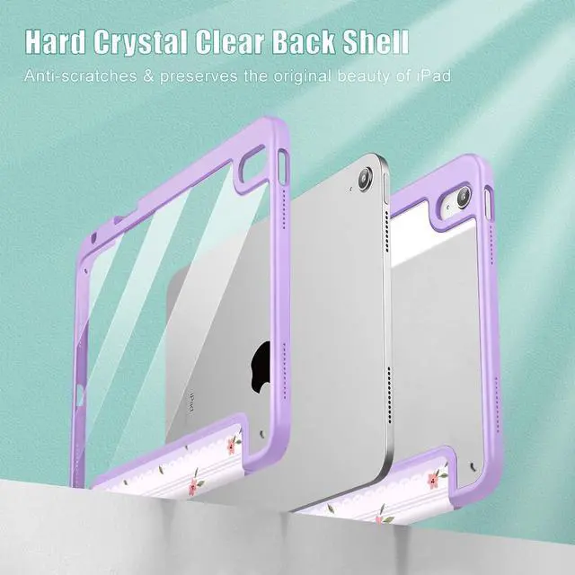 Alt view image 4 of 5 - Mektron Case for 2026 iPad Air 13 inch M4 Cover Compatible 2025 iPad Air 13 inch M3 2024 iPad Air 13 inch M2 with Pencil Holder Shockproof Clear Shell, Flowers & Adorable Lace
