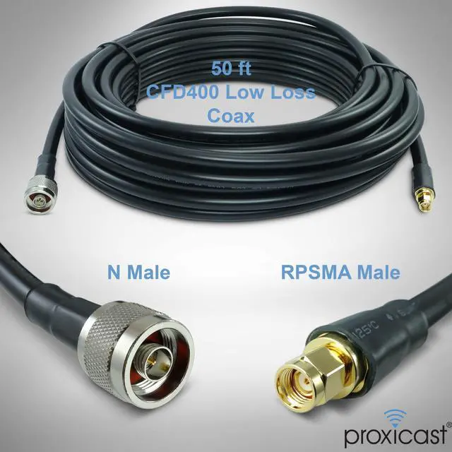 Alt view image 2 of 5 - Proxicast 50 ft RP SMA Male to N Male Premium CFD400 Low-Loss Coaxial Cable (50 Ohm) for Connecting WiFi & Helium Miner (HNT Hotspots) to N-Female Antennas (Not for TV or Cellular) (ANT-310-420-50)