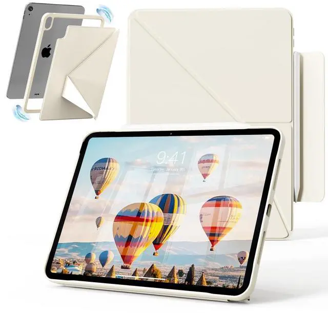 Main image of SQQSOOZ for iPad Air 11 Inch Case M3/M2 (2025/2024), iPad Air 5th/4th Gen Case 10.9 Inch (2022/2020) w/Pencil Holder, Portrait/Landscape 4+ Angles Magnetic Cover for iPad Air 11'' 10.9'', Cream White