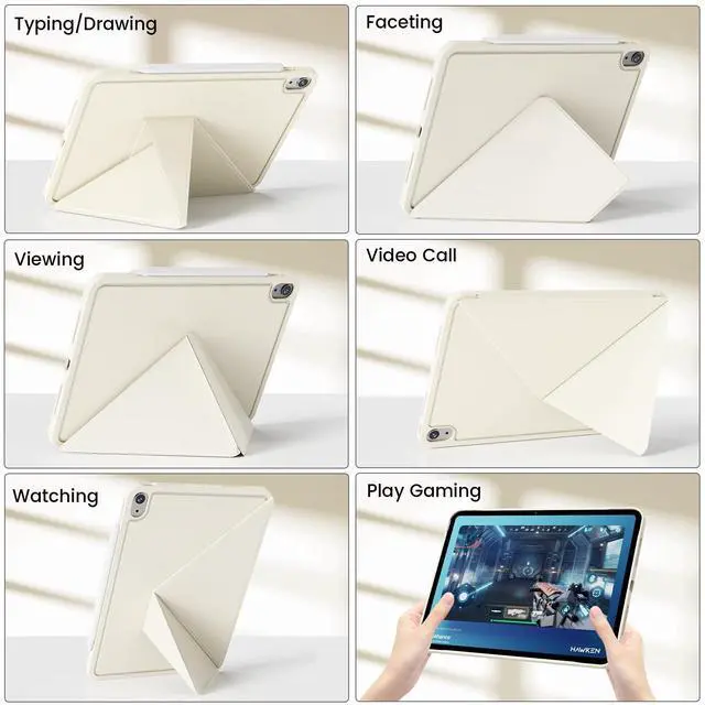 Alt view image 3 of 5 - SQQSOOZ for iPad Air 11 Inch Case M3/M2 (2025/2024), iPad Air 5th/4th Gen Case 10.9 Inch (2022/2020) w/Pencil Holder, Portrait/Landscape 4+ Angles Magnetic Cover for iPad Air 11'' 10.9'', Cream White