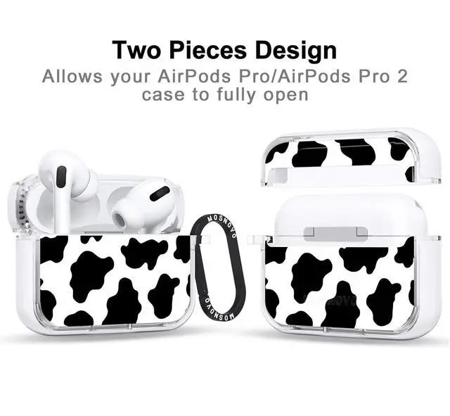 Alt view image 2 of 5 - MOSNOVO for Airpods Pro & Airpods Pro 2 Case, Protective Clear Case with Shockproof Dual Layer Hard Luxe Metal Ring Designed for Airpods Pro 2 Generation - Cow Print