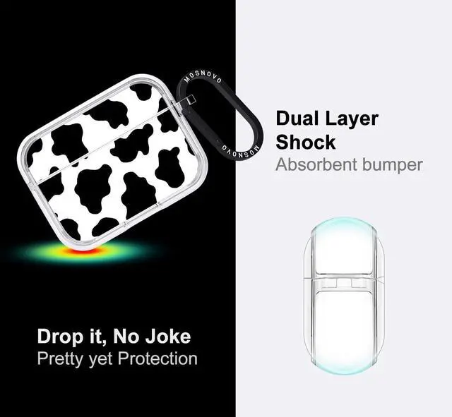 Alt view image 4 of 5 - MOSNOVO for Airpods Pro & Airpods Pro 2 Case, Protective Clear Case with Shockproof Dual Layer Hard Luxe Metal Ring Designed for Airpods Pro 2 Generation - Cow Print