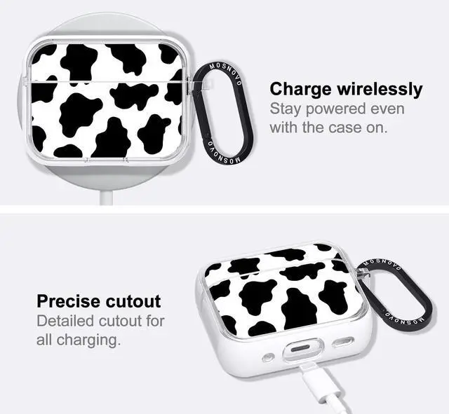 Alt view image 5 of 5 - MOSNOVO for Airpods Pro & Airpods Pro 2 Case, Protective Clear Case with Shockproof Dual Layer Hard Luxe Metal Ring Designed for Airpods Pro 2 Generation - Cow Print