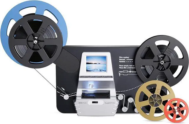 Main image of 8mm & Super 8 Film to Digital Converter, Film Scanner Digitizer with 2.4" Screen, Convert 3 5 7 9 Reels into 1080P Digital MP4 Files,Sharing & Saving on 32GB SD Card