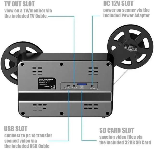 Alt view image 5 of 5 - 8mm & Super 8 Film to Digital Converter, Film Scanner Digitizer with 2.4" Screen, Convert 3 5 7 9 Reels into 1080P Digital MP4 Files,Sharing & Saving on 32GB SD Card