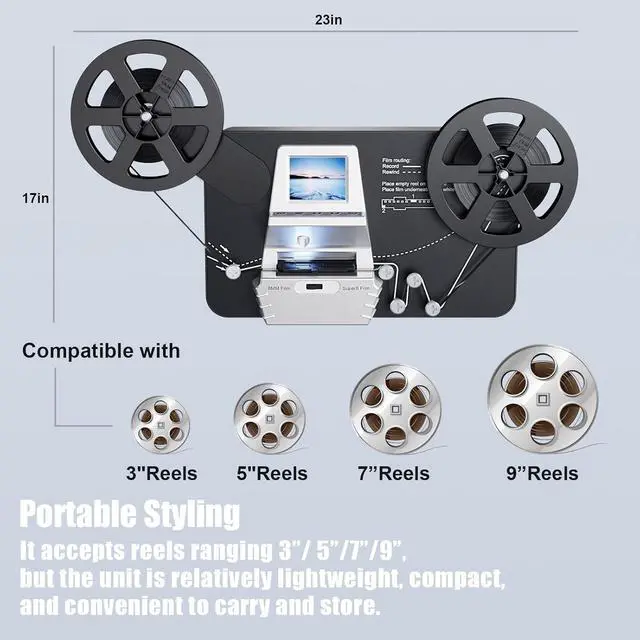 Alt view image 4 of 5 - 8mm & Super 8 Film to Digital Converter, Film Scanner Digitizer with 2.4" Screen, Convert 3 5 7 9 Reels into 1080P Digital MP4 Files,Sharing & Saving on 32GB SD Card