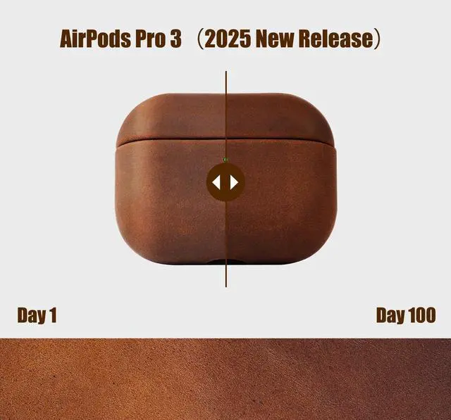Alt view image 5 of 5 - AeroZylo for AirPods Pro 3 (2025) 100% Genuine Leather Case,Crazy Horse Leather Vintage Case,Handmade Top,Hard Shell & Rich Patina,Wireless Charging,for AirPods Pro 3rd Gen