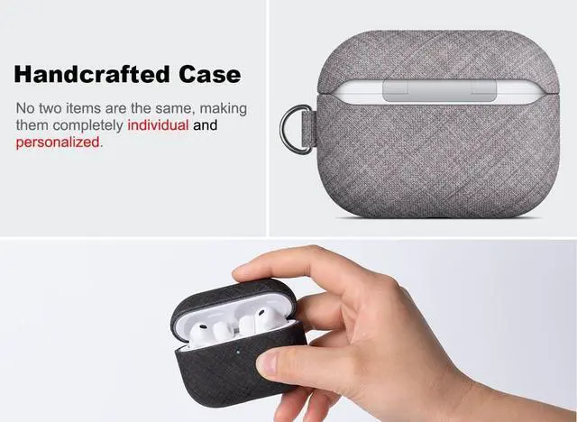 Alt view image 4 of 5 - Haobobro Handmade Case - for AirPods Pro 3 Case Cover with Key chain - Selected Skin-friendly Vegan Leather, Linen Cloth style, Drop Protective Hard Cover for AirPods Pro 3rd Gener