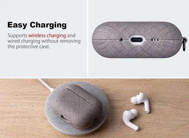 Alt view image 5 of 5 - Haobobro Handmade Case - for AirPods Pro 3 Case Cover with Key chain - Selected Skin-friendly Vegan Leather, Linen Cloth style, Drop Protective Hard Cover for AirPods Pro 3rd Gener