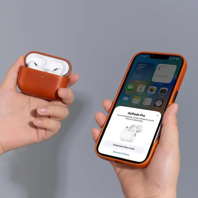 Alt view image 3 of 5 - RIXENY Genuine Leather Case for AirPods Pro 3 (3rd Gen 2025) - Elegant Leather Cover, Adjustable Lanyard, Hard Shell, Develops Patina, Wireless Charging, for Fashion & Luxury Lovers,