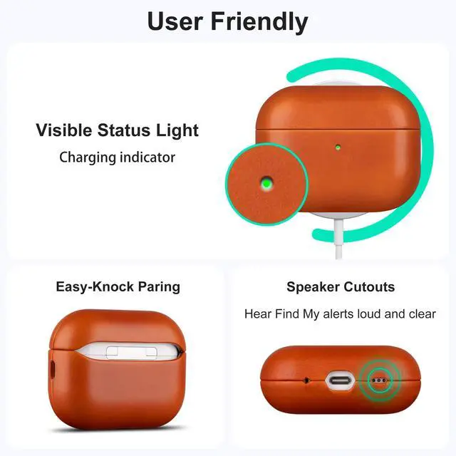 Alt view image 4 of 5 - RIXENY Genuine Leather Case for AirPods Pro 3 (3rd Gen 2025) - Elegant Leather Cover, Adjustable Lanyard, Hard Shell, Develops Patina, Wireless Charging, for Fashion & Luxury Lovers,