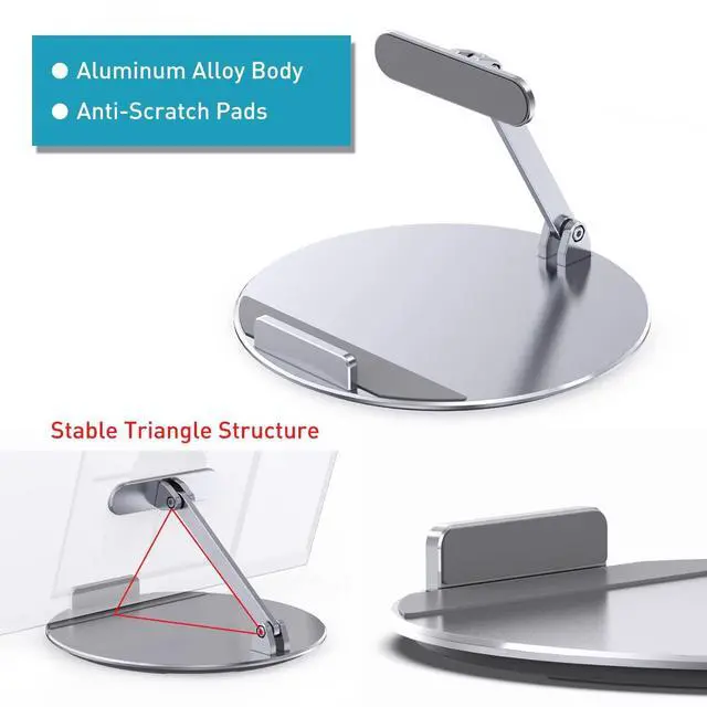 Alt view image 3 of 5 - Letlar Tilt and Swivel Stand for Echo Show 15, Make of Aluminum Alloy, Rotatable and Foldable, Echo Show 15 Mount Suitable for 8"-16" Tablet/iPad, Work for Portrait Landscape Mode, Silver