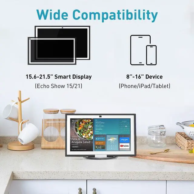 Alt view image 5 of 5 - Letlar Tilt and Swivel Stand for Echo Show 15, Make of Aluminum Alloy, Rotatable and Foldable, Echo Show 15 Mount Suitable for 8"-16" Tablet/iPad, Work for Portrait Landscape Mode, Silver