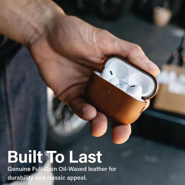 Alt view image 3 of 5 - KORDIZ for AirPods Pro 2nd Generation Leather Case Cover Genuine Full-Grain Oil-Waxed Cowhide Leather Case for Airpods Pro 2 Rugged Vintage Patina Front LED Visible (Dark Brown)
