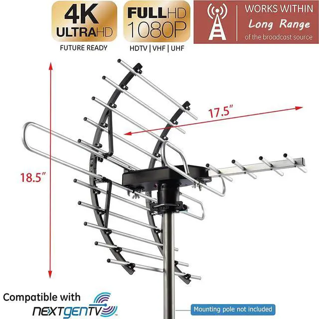 Alt view image 3 of 5 - CeKay Digital HD TV Antenna, Outdoor/Attic Antenna, 360 Degree Rotation Wireless Remote, 200 Miles Range, 4K 1080P VHF UHF