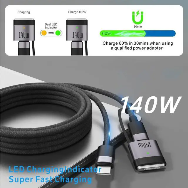 Alt view image 5 of 5 - HNCSYaojia 140W USB-C to Magnetic3 Charger (6.6ft) Includes a 240W USB-C Adapter That Supports PD 3.1 Fast Charging and Features an LED Indicator. It is Compatible with MacBook and iPad.