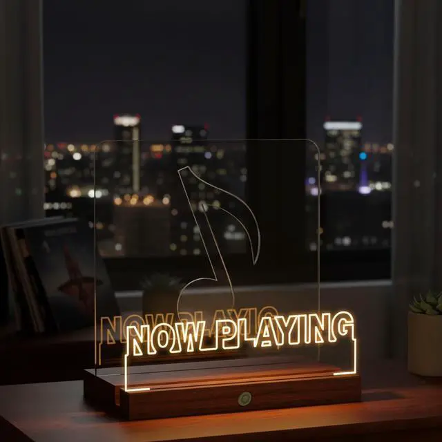 Alt view image 3 of 5 - Homsewit Now Playing Vinyl Record Stand, Wooden LED Vinyl Album Display Storage, Light Up Acrylic Music Collection Holder