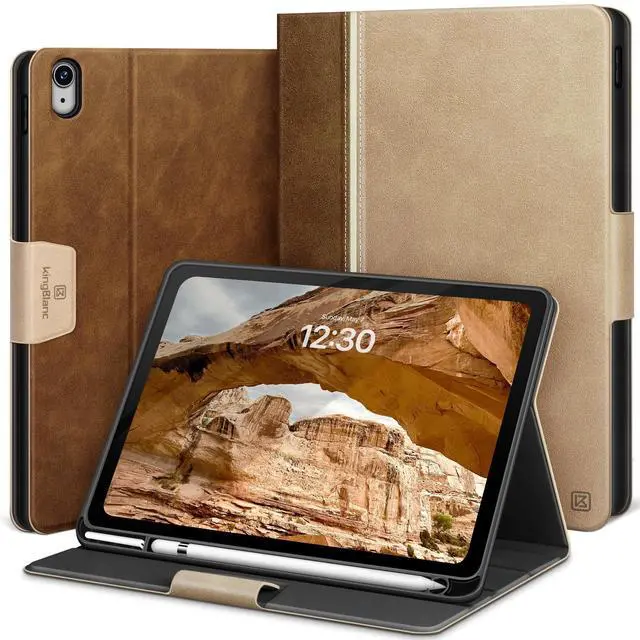 Main image of KingBlanc Case for iPad (A16) 11th Generation 11-inch 2025, iPad 10th Generation 10.9" 2022 with Pencil Holder, Vegan Leather Protective Stand Cover, Auto Sleep Wake, Multi-Angle Viewing/Typing, Beige