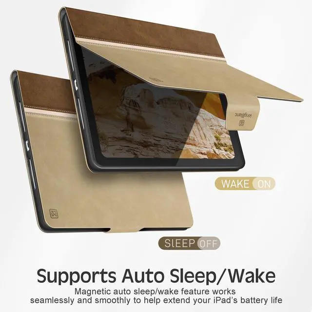 Alt view image 5 of 5 - KingBlanc Case for iPad (A16) 11th Generation 11-inch 2025, iPad 10th Generation 10.9" 2022 with Pencil Holder, Vegan Leather Protective Stand Cover, Auto Sleep Wake, Multi-Angle Viewing/Typing, Beige