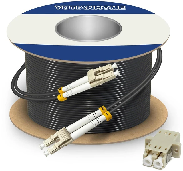Main image of YUTIANHOME 150m (500ft) LC to LC Duplex OM3 Outdoor Armored Fiber Optic Patch Cable, 10Gb, 50/125um Multimode Optical Fiber Cable, Low Friction LSZH Black