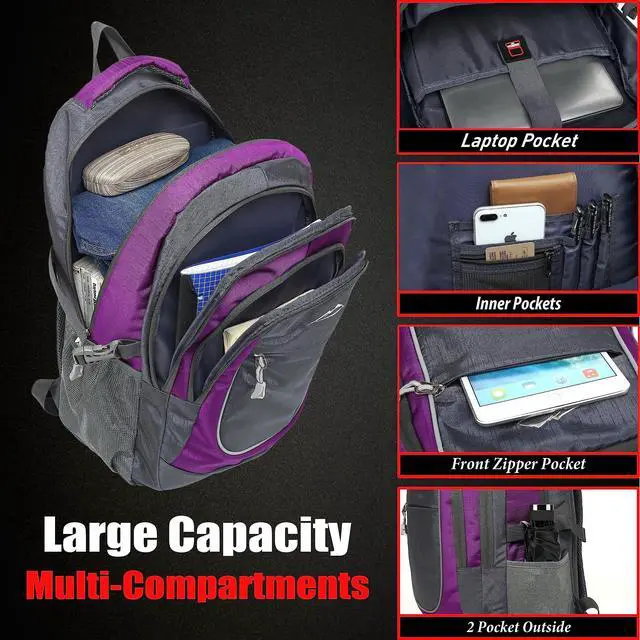 Alt view image 2 of 5 - ProEtrade Extra Large Backpack Bookbag for College Travel Laptop Business Hiking Backpack Fit Laptop Up to 17 Inch Sturdy Multi Compartment Gifts for Men Women Night Light Reflective (Light Purple A)