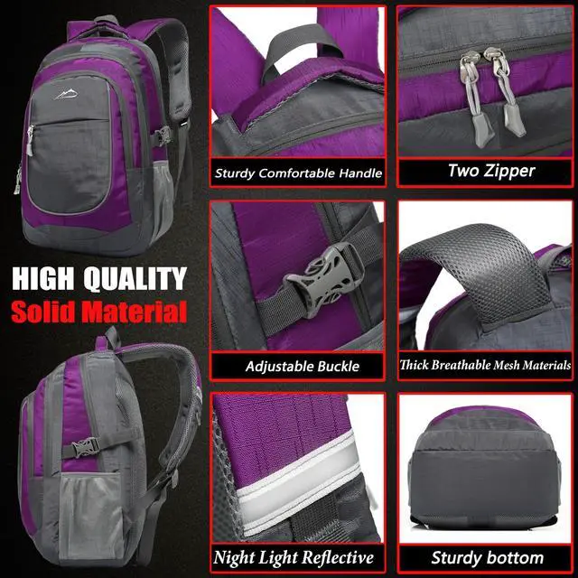 Alt view image 3 of 5 - ProEtrade Extra Large Backpack Bookbag for College Travel Laptop Business Hiking Backpack Fit Laptop Up to 17 Inch Sturdy Multi Compartment Gifts for Men Women Night Light Reflective (Light Purple A)